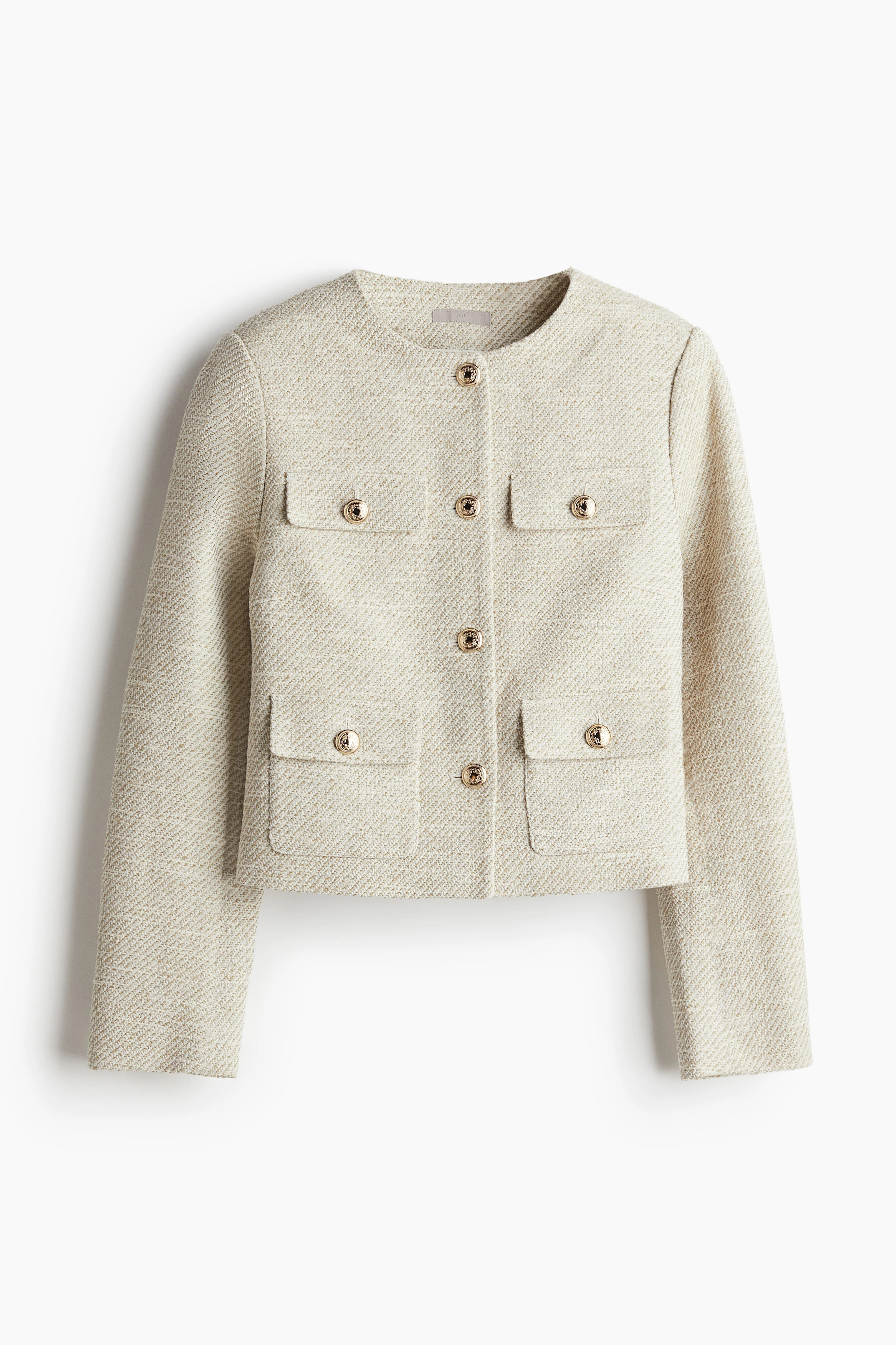 Textured-weave jacket - Round neck - Long sleeve - Light beige marl - Ladies | H&M GB