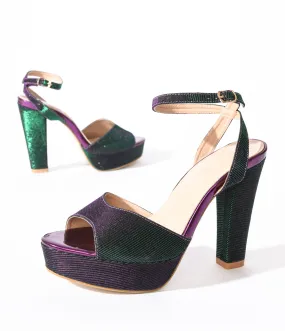 Unique Vintage Metallic Emerald & Purple Duotone Platform Heels