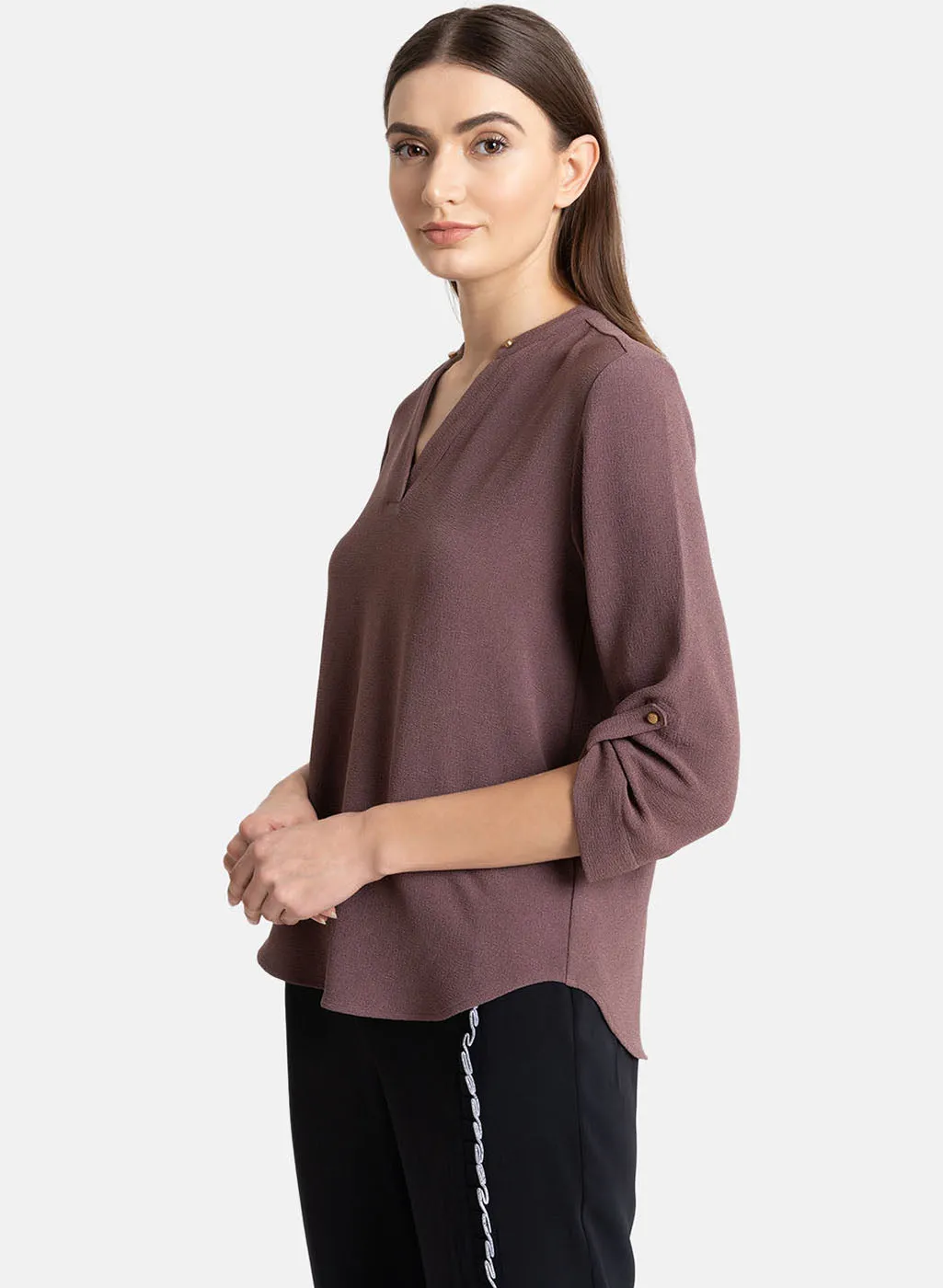 V-Neck Sleeve Turnup Top