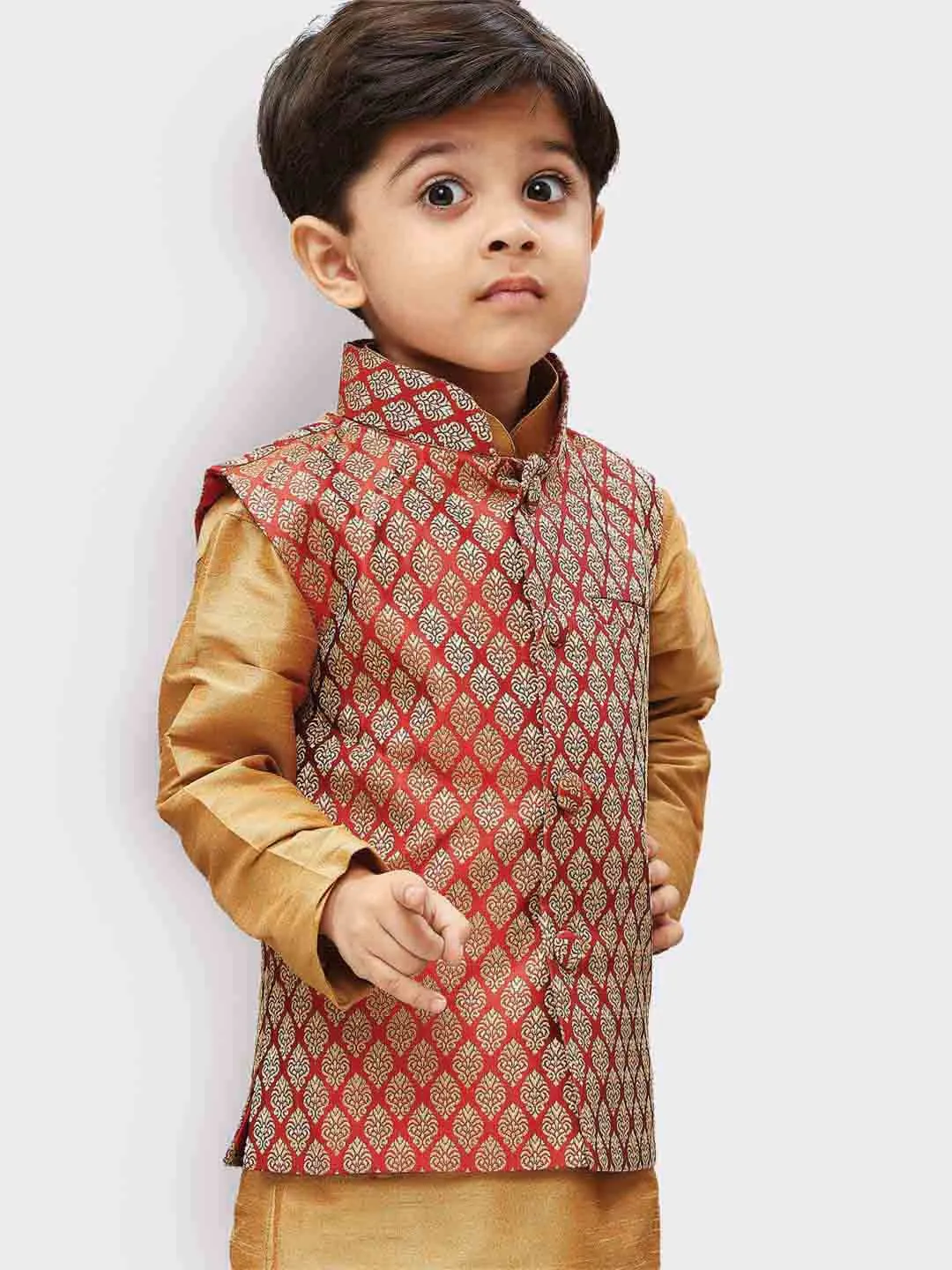 Vastramay Boys' Maroon Silk Blend Nehru Jackets