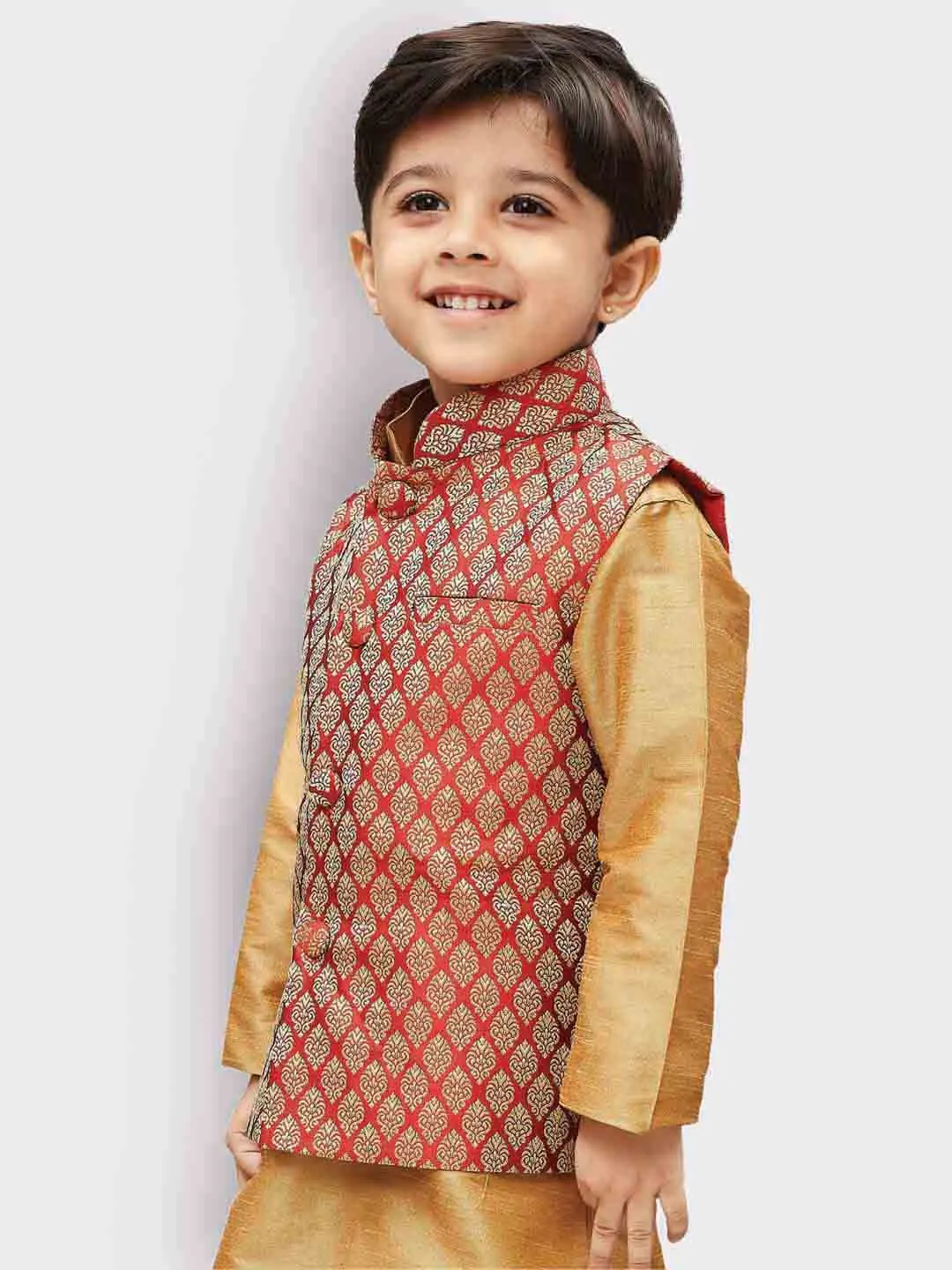 Vastramay Boys' Maroon Silk Blend Nehru Jackets