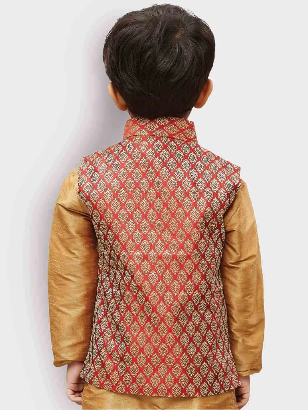 Vastramay Boys' Maroon Silk Blend Nehru Jackets