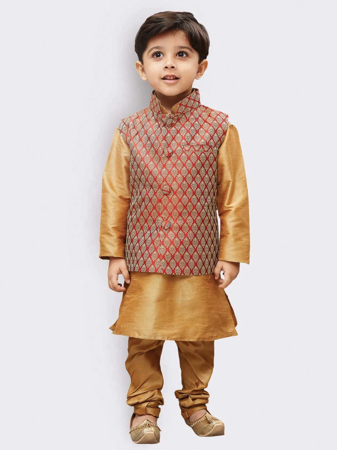 Vastramay Boys' Maroon Silk Blend Nehru Jackets