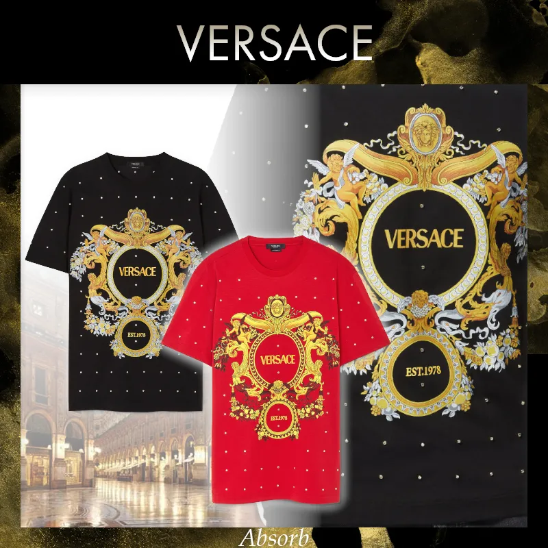 VERSACE  |Crew Neck Cotton Short Sleeves With Jewels Luxury