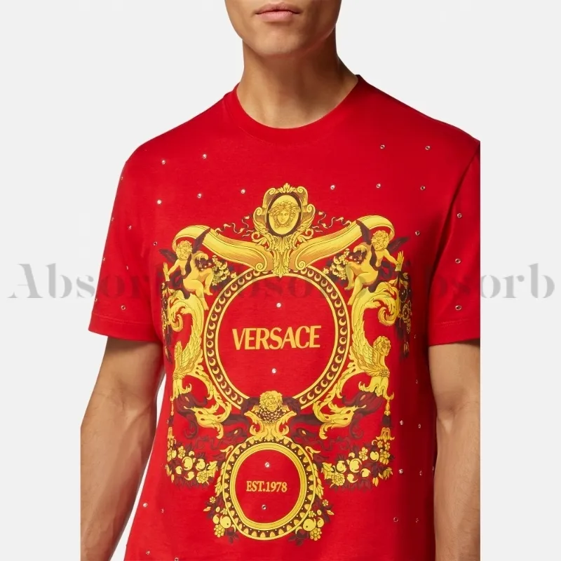 VERSACE  |Crew Neck Cotton Short Sleeves With Jewels Luxury