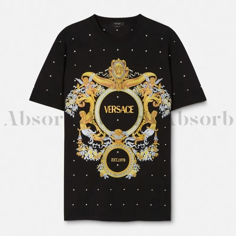 VERSACE  |Crew Neck Cotton Short Sleeves With Jewels Luxury