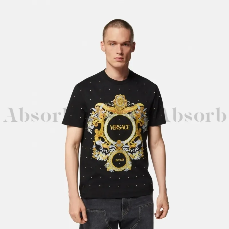 VERSACE  |Crew Neck Cotton Short Sleeves With Jewels Luxury