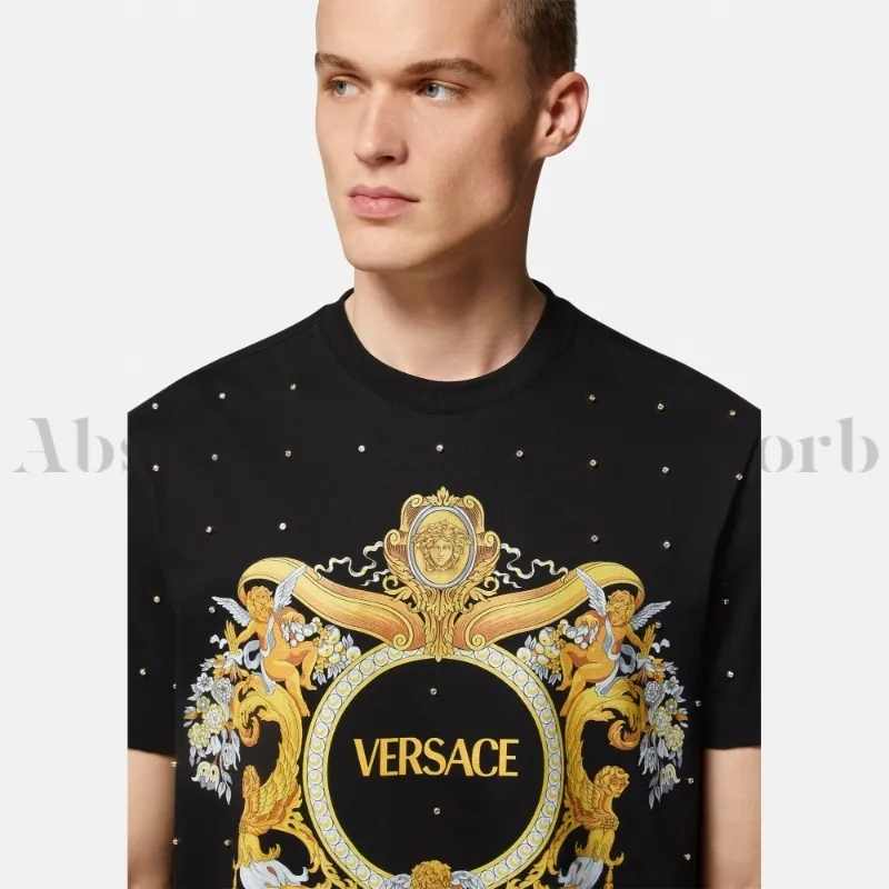 VERSACE  |Crew Neck Cotton Short Sleeves With Jewels Luxury