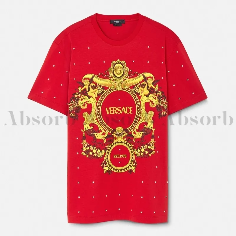 VERSACE  |Crew Neck Cotton Short Sleeves With Jewels Luxury