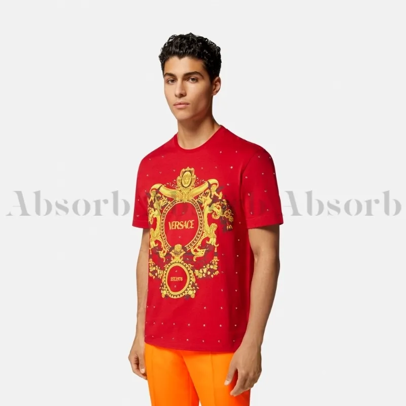 VERSACE  |Crew Neck Cotton Short Sleeves With Jewels Luxury