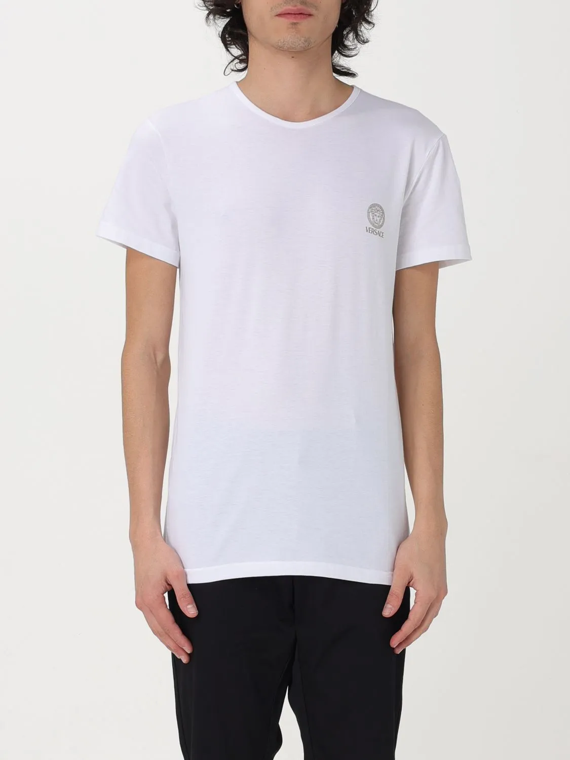 VERSACE  |Crew Neck Plain Cotton Short Sleeves Logo Luxury