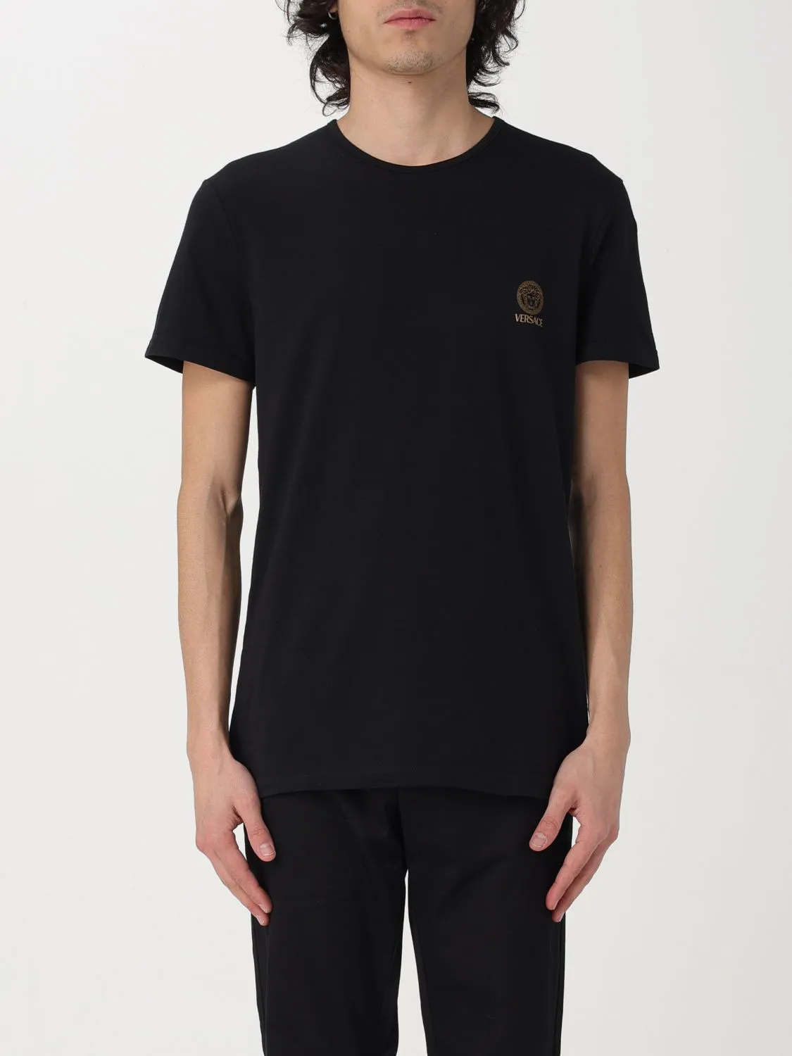 VERSACE  |Crew Neck Plain Cotton Short Sleeves Logo Luxury