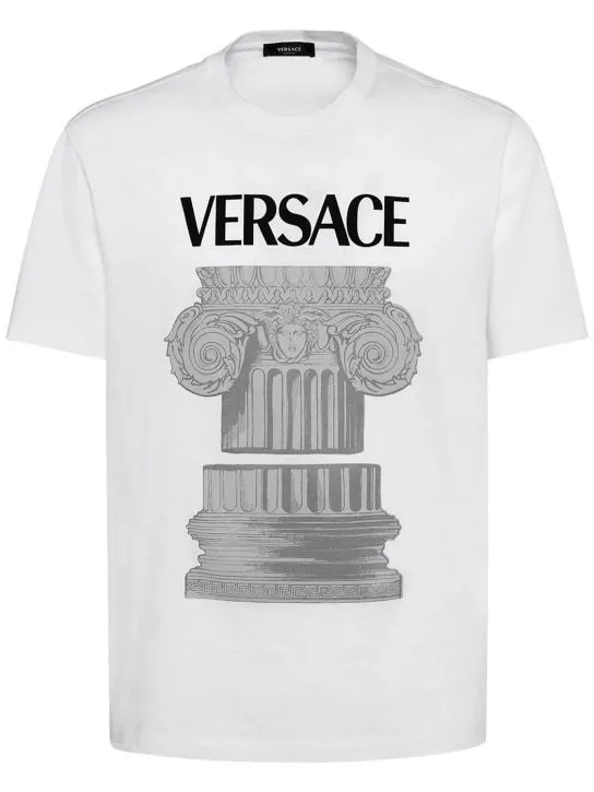 VERSACE  |Crew Neck Street Style Plain Cotton Short Sleeves Logo