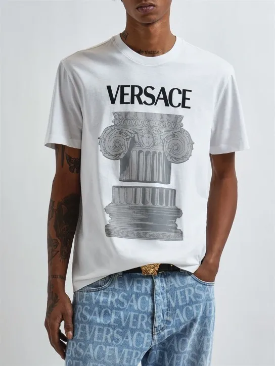 VERSACE  |Crew Neck Street Style Plain Cotton Short Sleeves Logo