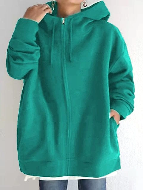 Versatile Women's Hooded Jacket with Zipper Closure and Long Sleeves