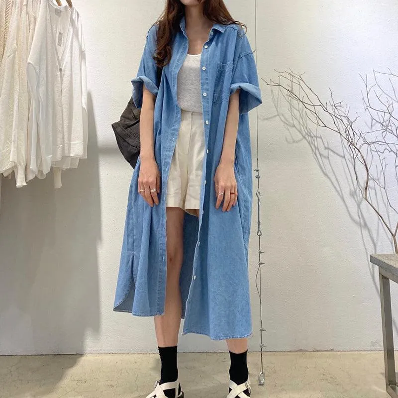 Vintage Lapel Single Breasted Casual Pocket Denim Dress