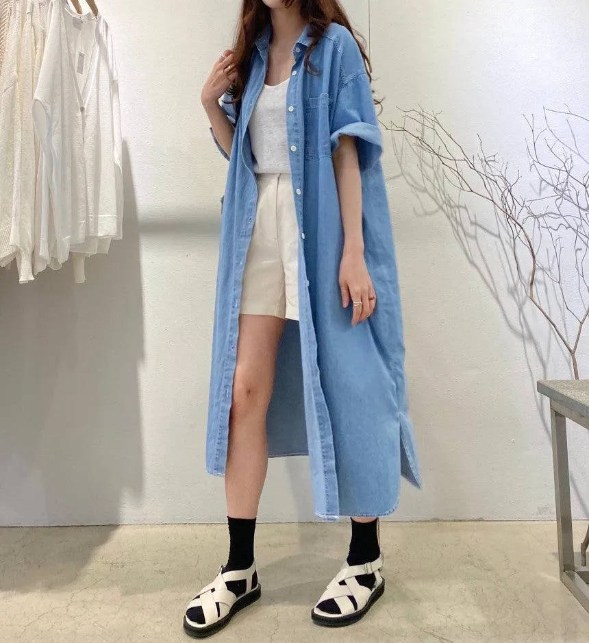 Vintage Lapel Single Breasted Casual Pocket Denim Dress