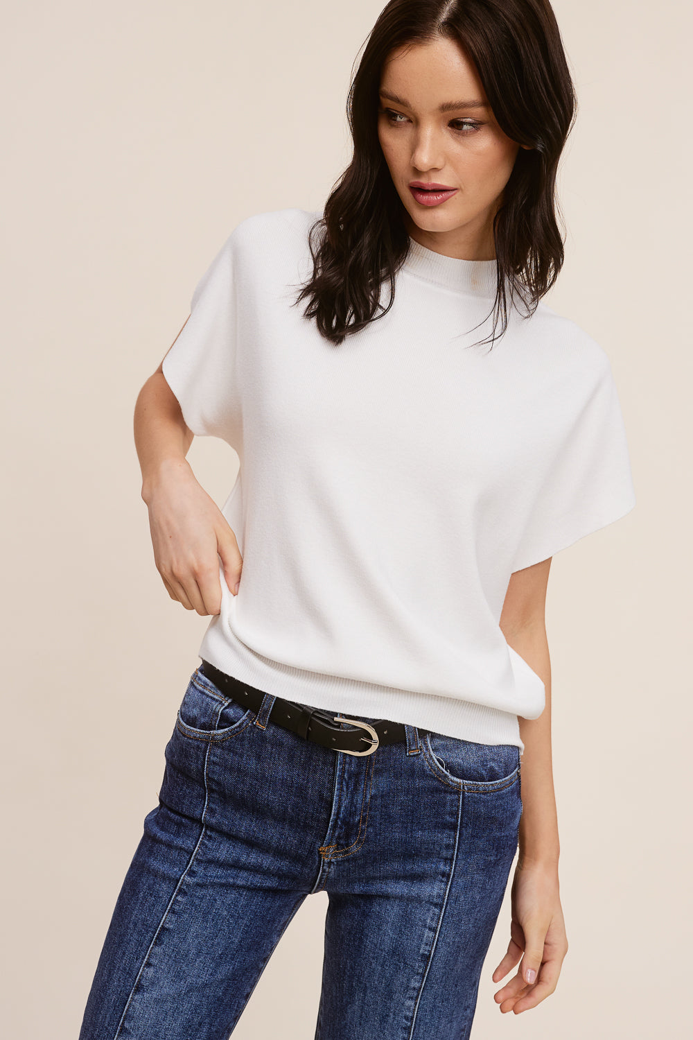 White Mock Neck Short Sleeve